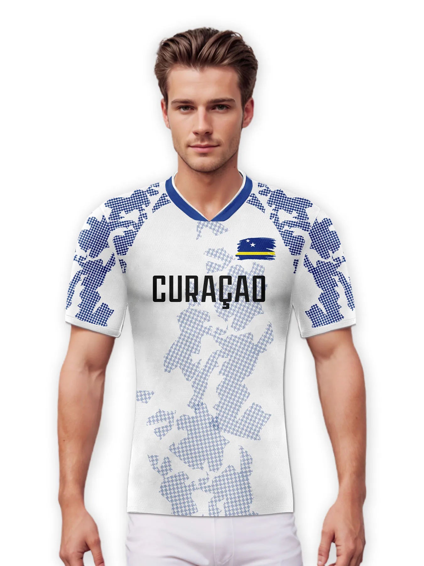 Camisa de Futebol Personalizada Curaçao com Nome Número Gola V Respirável para Homens Jovens Mulheres