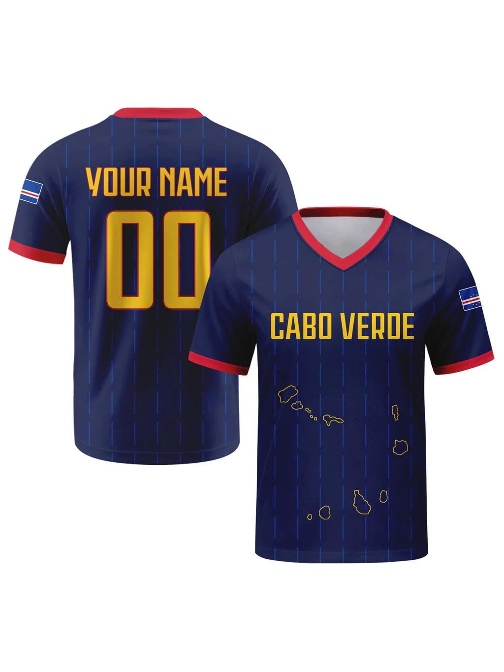 Custom Cabo Verde Soccer Jersey – Personalized Name & Number V-Neck Shirt | Breathable Football National Team Jersey for Men, Women & Youth