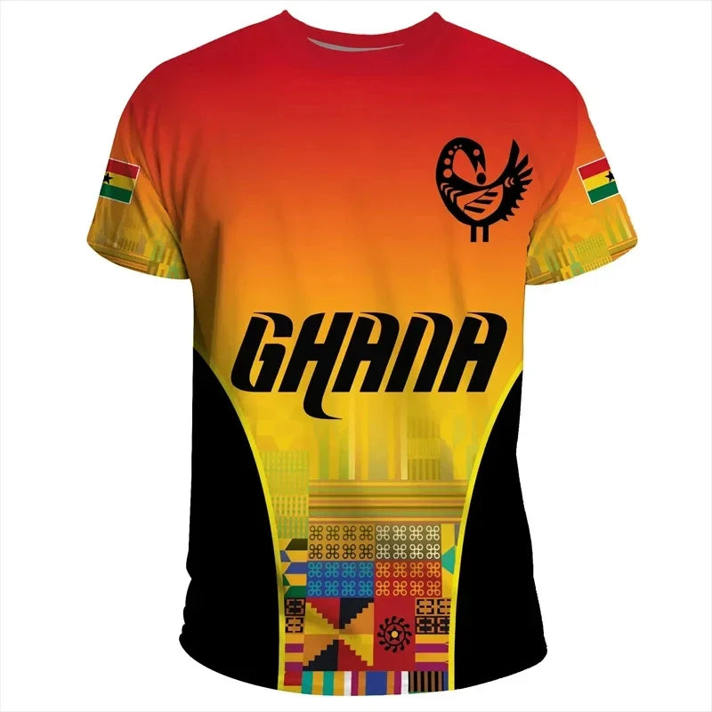 2026 Ghana Flag Pattern T-shirt Fashion Ghana Emblem Printed Parent Child T-shirt Daily Dashiki Gym Sportswear Top Clothing