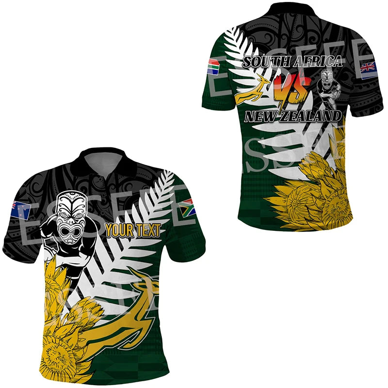Custom Name Africa Country South Africa Flag Tattoo Retro Vintage 3DPrint Summer Casual Polo Shirts Short Sleeves Streetwear X3