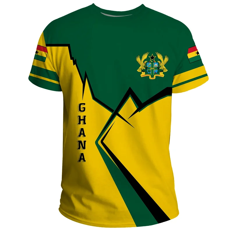 Camiseta masculina com estampa da bandeira e emblema de Gana africana, camiseta de time de futebol, camiseta de treino esportivo de verão ao ar livre
