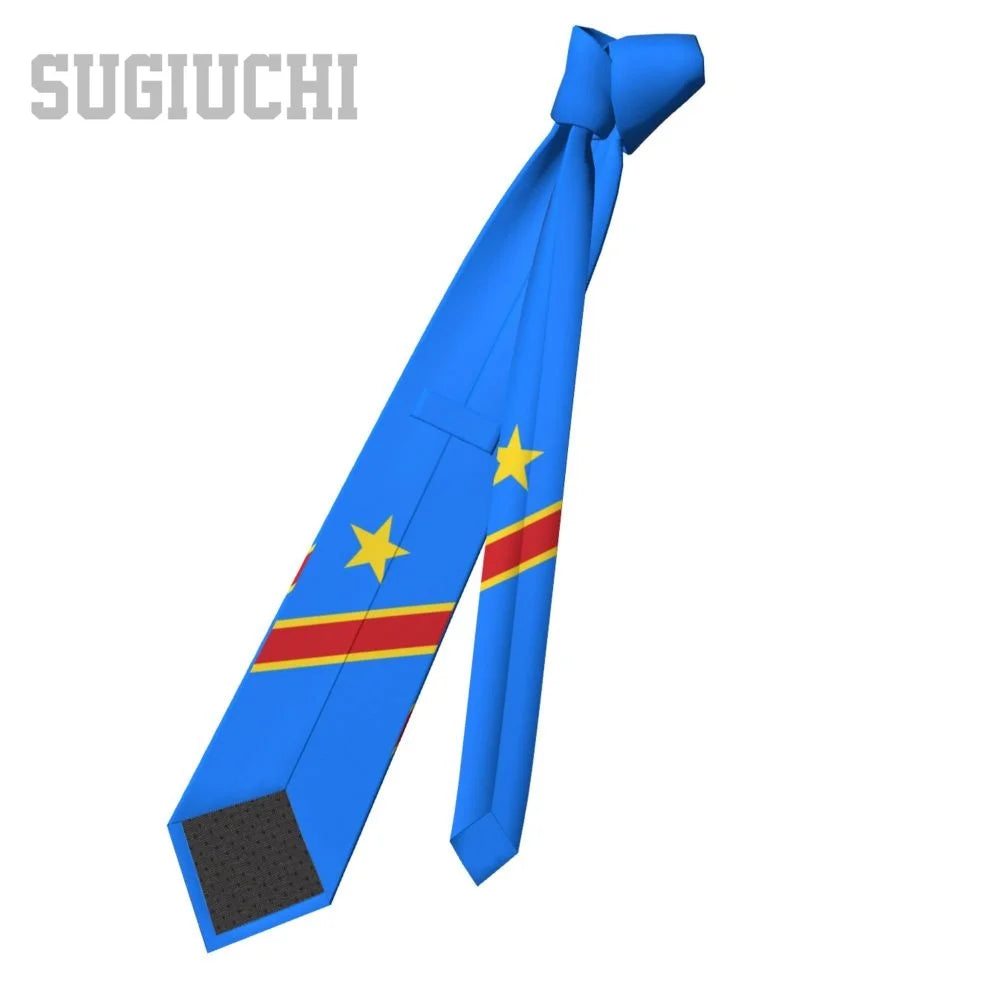 Democratic Republic Of Congo Flag Emblem Men Women Neck Ties Casual Plaid Tie Suits Slim Wedding Party Business Necktie Gravatas