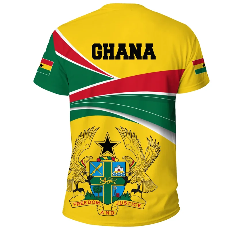 3D printed African Ghanaian flag and emblem pattern men's T-shirt, football team jersey, summer outdoor sports training top