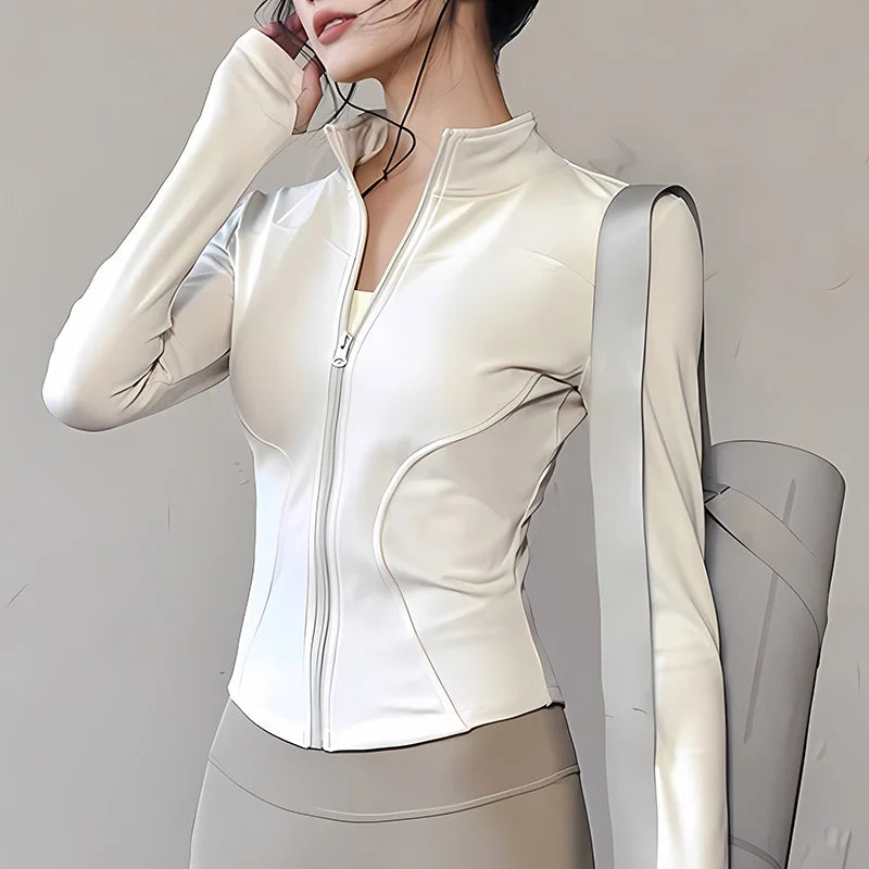 Women’s Sports Jacket Long Sleeve Quick Dry Gym Jacket Fitness Workout Running Training Zip Up Sportswear Coat