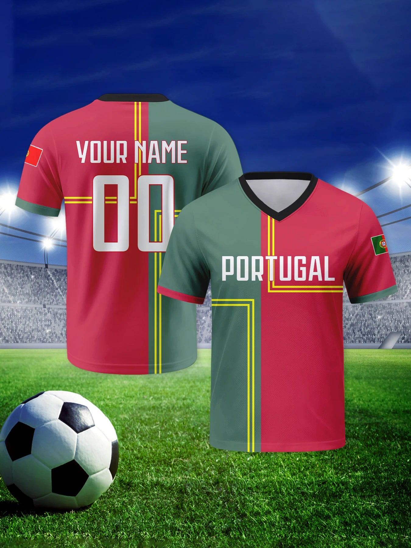 Custom Portugal Football Jersey Personalized with Name Number V-neck Soccer National Team Shirt for Men Youth Women