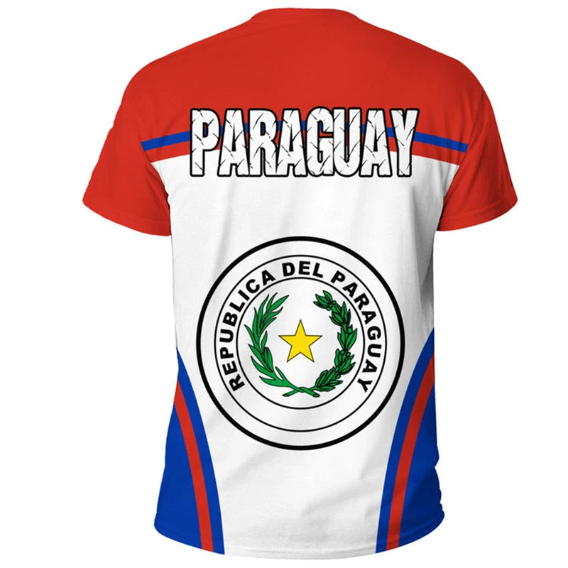 Paraguay Flag 3D Printing Sports T-shirt Summer Outdoor Casual Paraguayan National Emblem Graphic Tee Shirts Men Clothing 2024