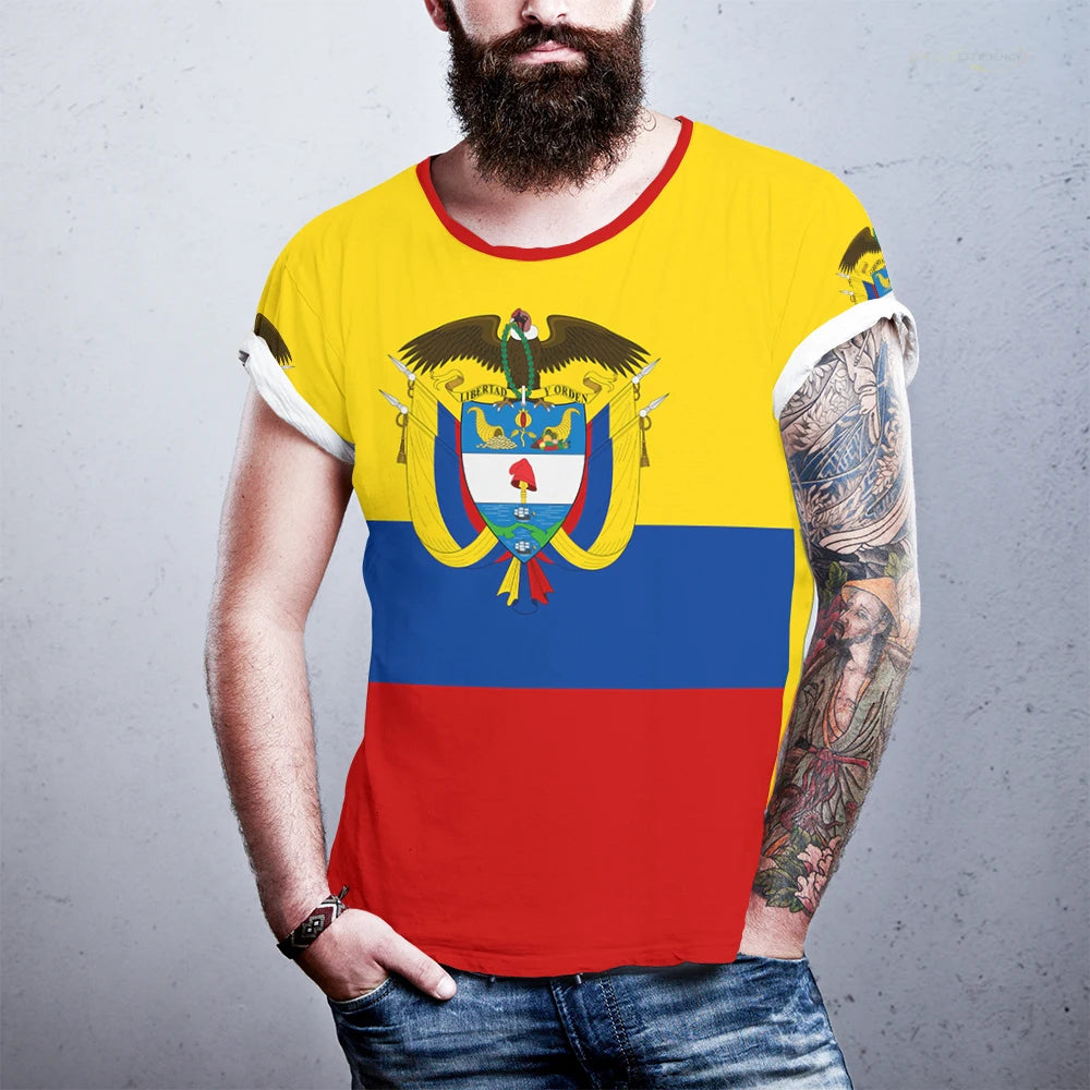 Colombia Flag Mens T Shirt Printed Colombian National Emblem Football T-shirts Round Neck 2024 Summer Casual Short-sleeved Tops