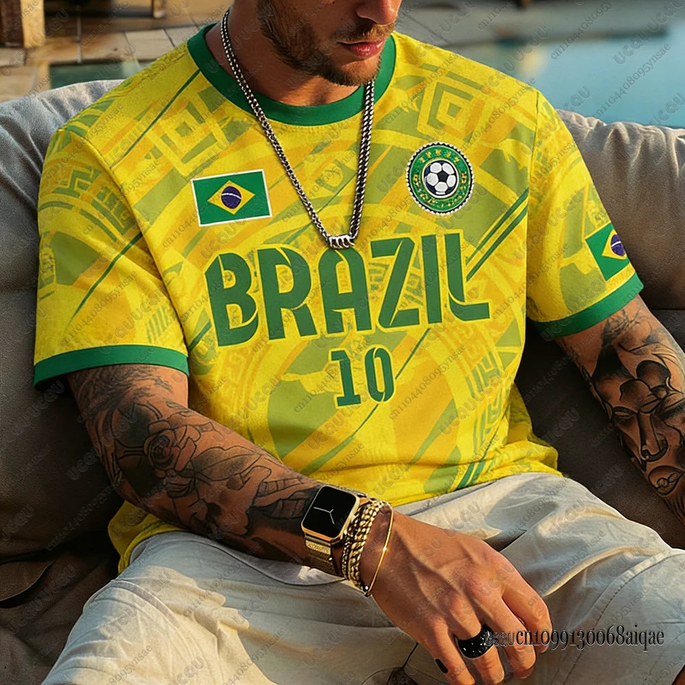 Summer New Brazil Football Jerseys For Men Classic God Brazil Short Sleeve Tees Casual O-neck Sports Tshirts Man Clothing