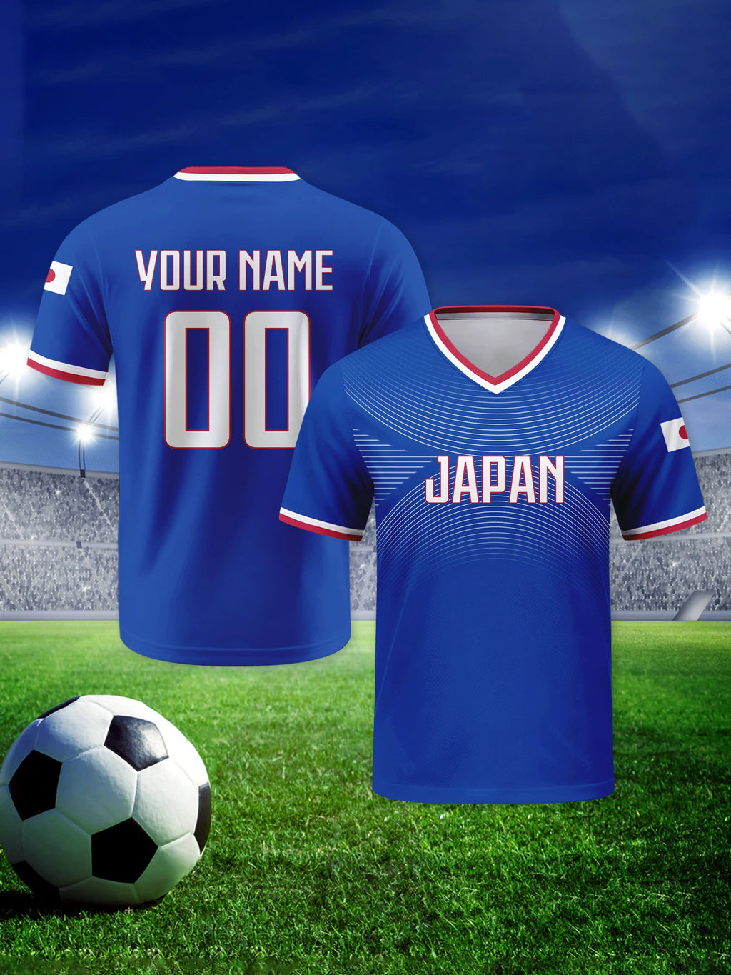 Custom Japan Football Jersey Personalized with Name Number V-neck Soccer National Team Shirt for Men Youth Women