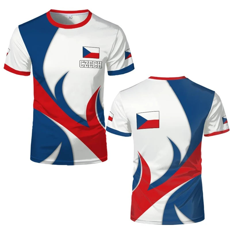 Czech Republic Flag Football T Shirts Czech Republic National Emblem 3D Printed Sports T-shirts Loose Breathable Crew Neck Tees