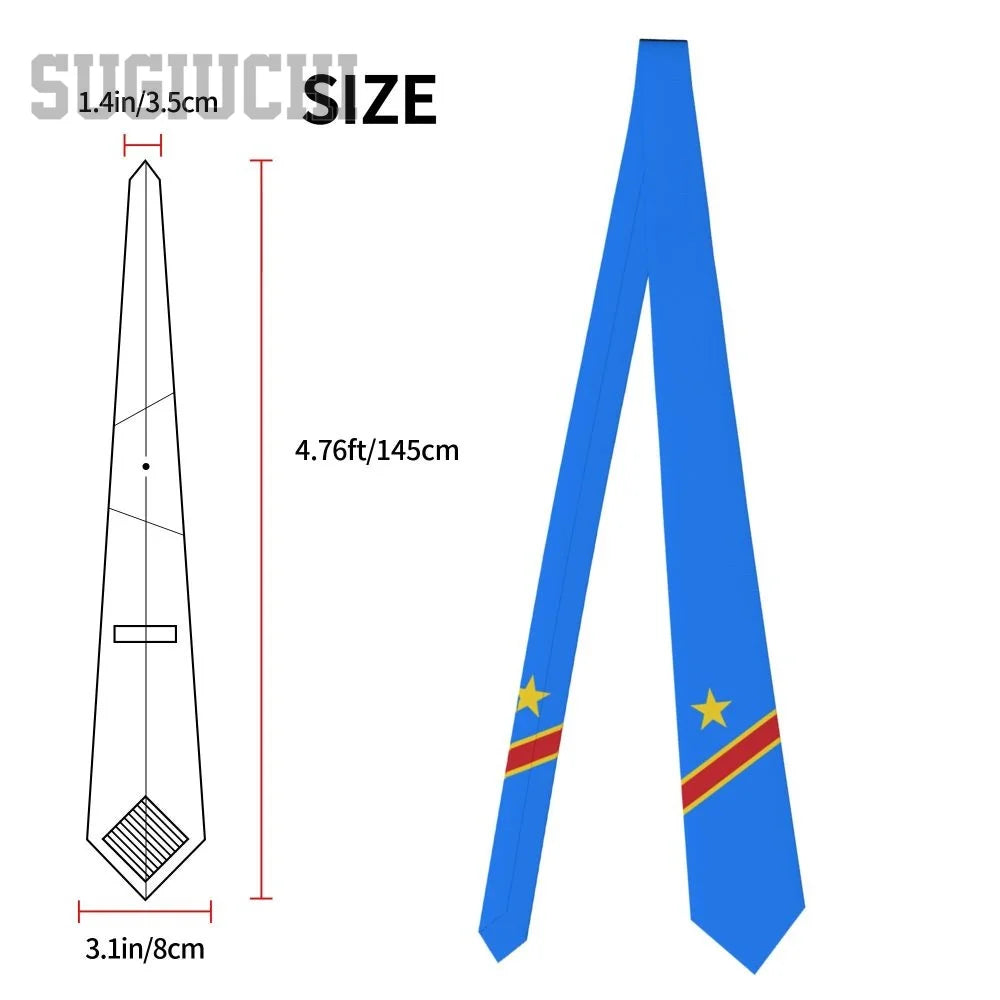 Democratic Republic Of Congo Flag Emblem Men Women Neck Ties Casual Plaid Tie Suits Slim Wedding Party Business Necktie Gravatas
