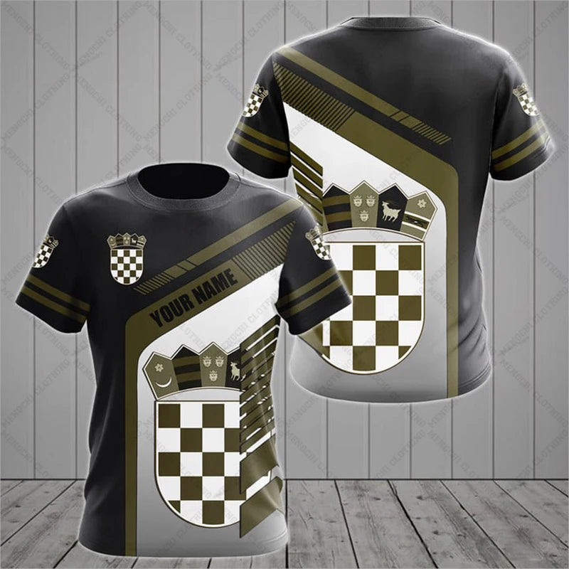 Croatia National Emblem Printing Cool Flag Fashion New Casual Men's And Women's Round Neck Short Sleeve Oversized Sports T-shirt