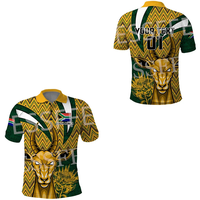 Custom Name Africa Country South Africa Flag Tattoo Retro Vintage 3DPrint Summer Casual Polo Shirts Short Sleeves Streetwear X3