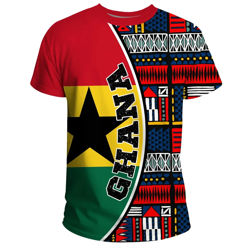 Camiseta masculina com estampa da bandeira e emblema de Gana africana, camiseta de time de futebol, camiseta de treino esportivo de verão ao ar livre