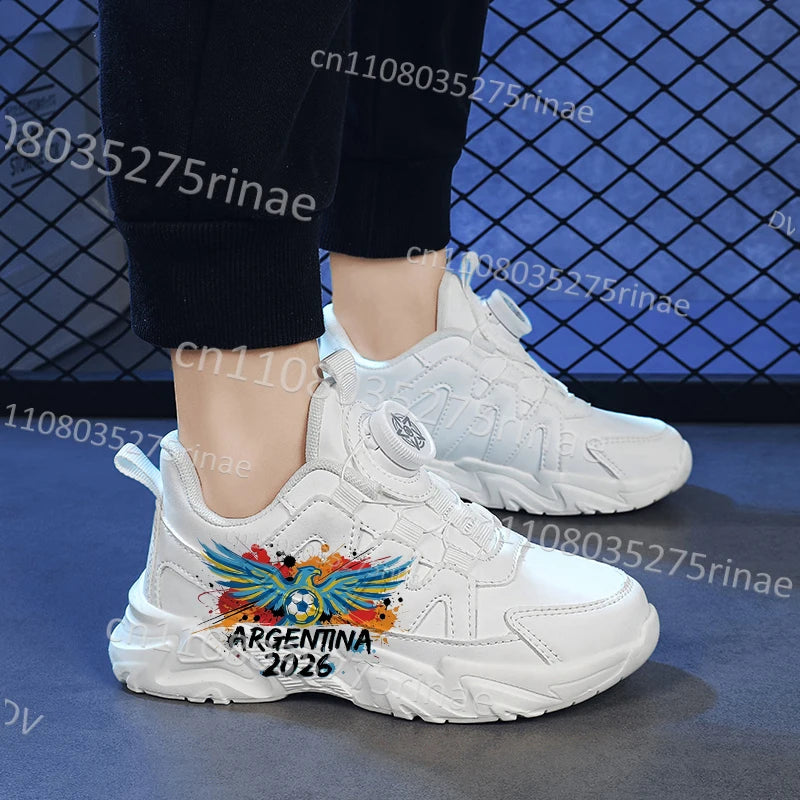 Argentina 2026 Football Kids White Sneakers – Lightweight Breathable Shoes for Boys & Girls | Comfortable Arch Support Walking & Running Shoes