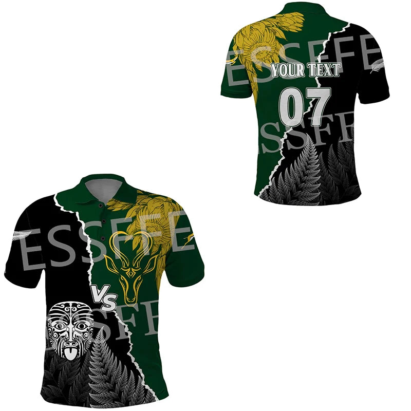 Custom Name Africa Country South Africa Flag Tattoo Retro Vintage 3DPrint Summer Casual Polo Shirts Short Sleeves Streetwear X3