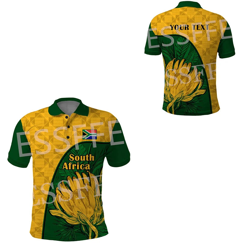 Custom Name Africa Country South Africa Flag Tattoo Retro Vintage 3DPrint Summer Casual Polo Shirts Short Sleeves Streetwear X3