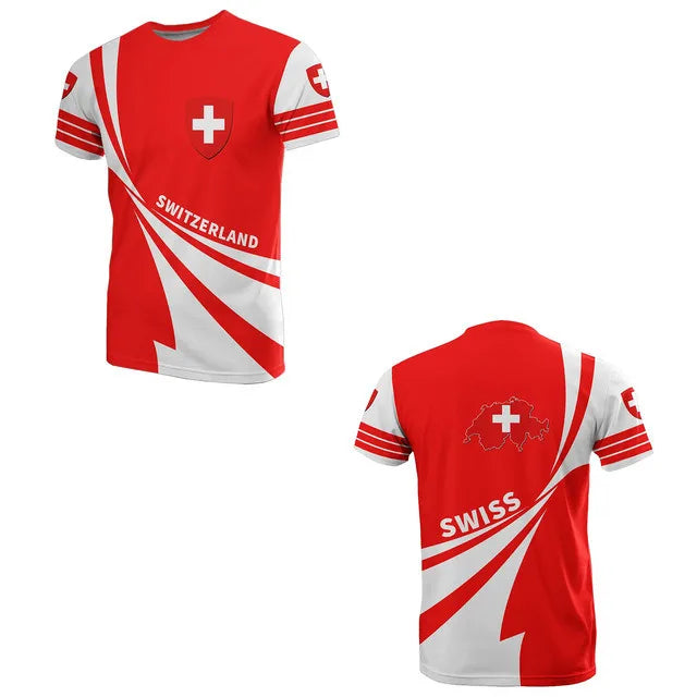 Swiss Flag-themed Original Design Men's T-shirt, 3D Quick-drying and Breathable Outdoor Training Football Jersey T-shirt