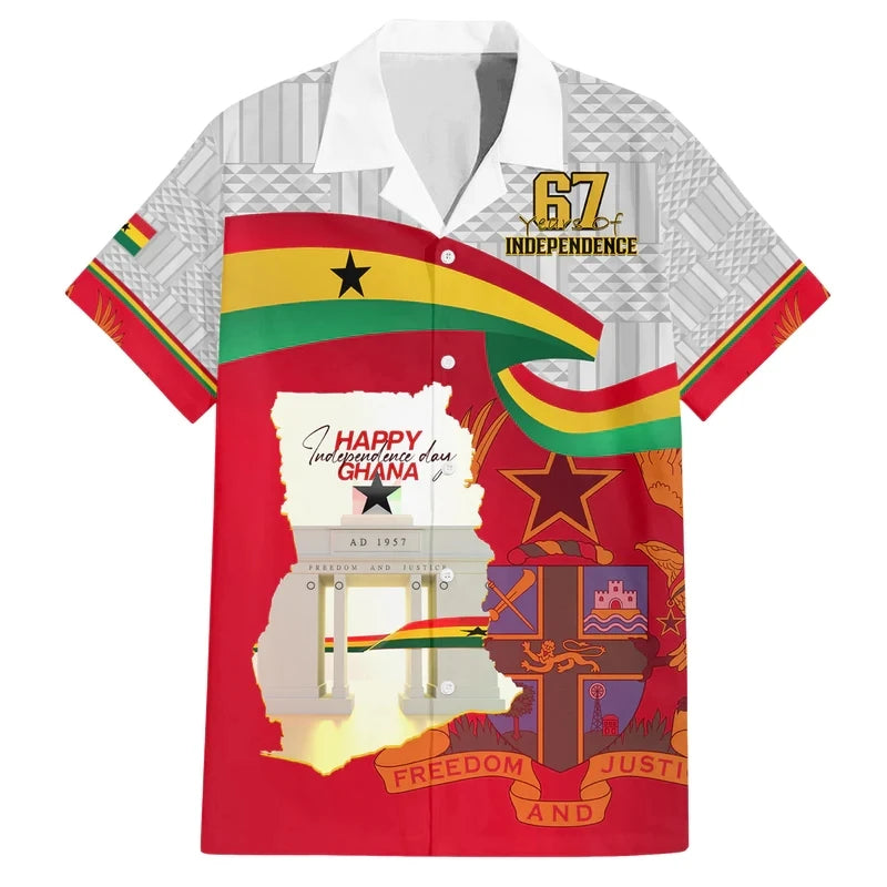 Ghana Flag Map 3D Printed Short Sleeve Shirts For Men Clothes GHA National Emblem Beach Shirts National Emblem Blouses Male Tops