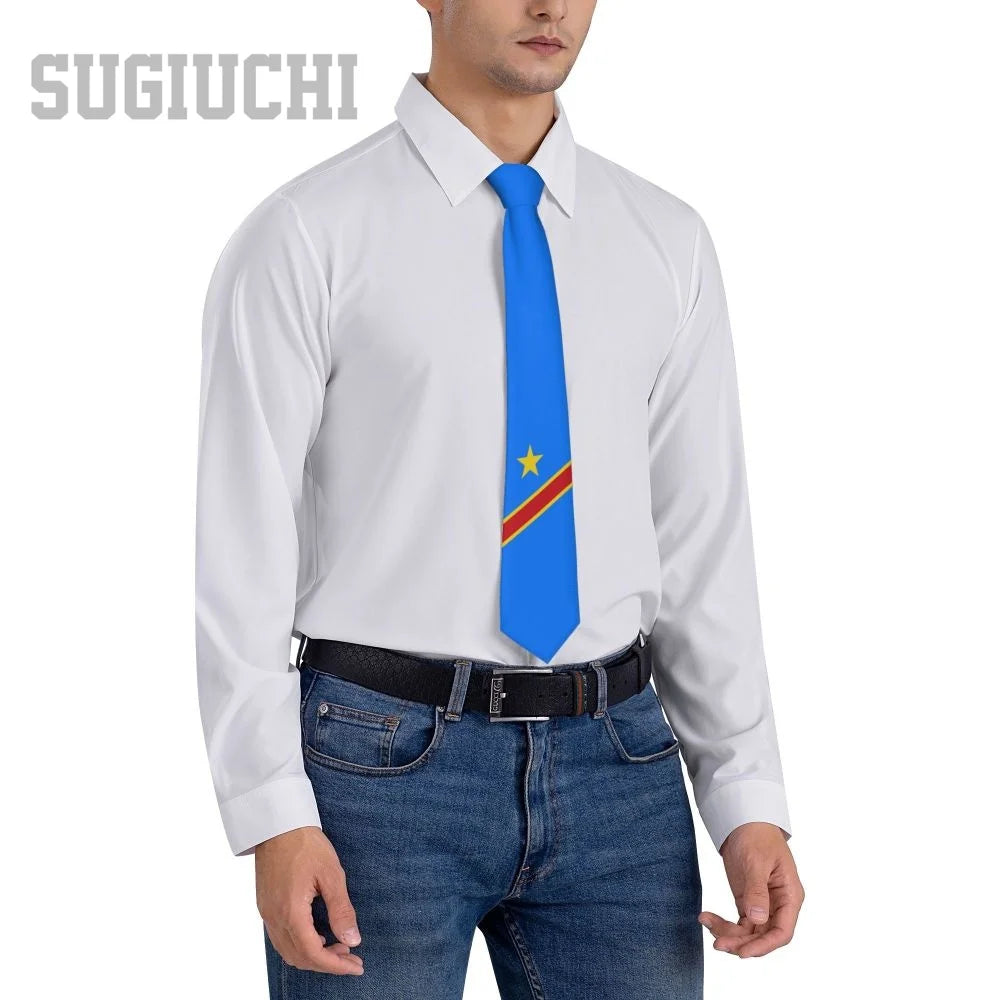 Democratic Republic Of Congo Flag Emblem Men Women Neck Ties Casual Plaid Tie Suits Slim Wedding Party Business Necktie Gravatas