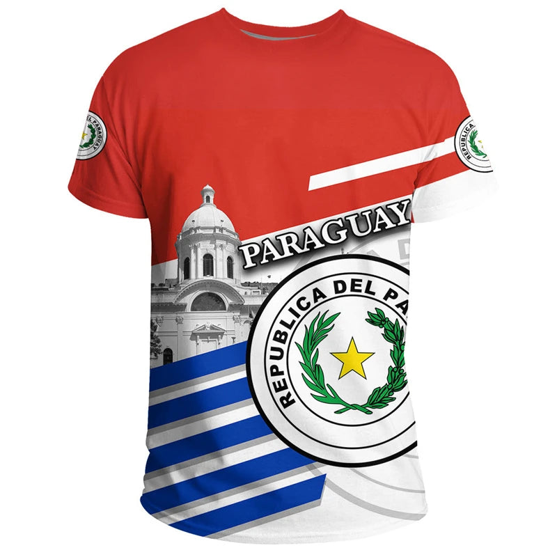 Paraguay Flag 3D Printing Sports T-shirt Summer Outdoor Casual Paraguayan National Emblem Graphic Tee Shirts Men Clothing 2024