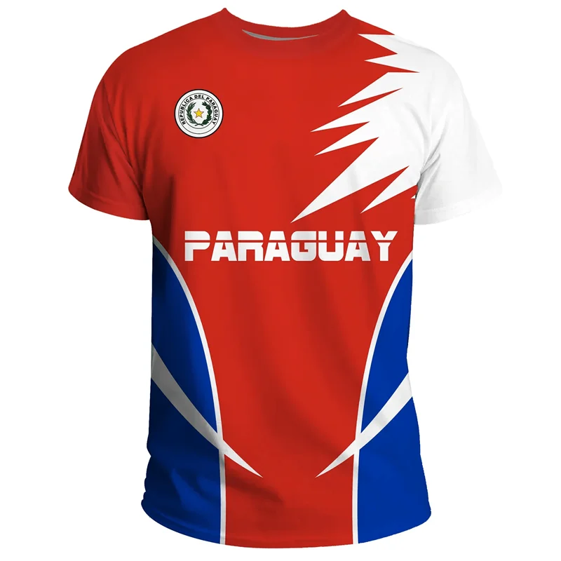 Camiseta Masculina com Estampa 3D da Bandeira do Paraguai, Adequada para Uso Casual de Verão, Camisa Masculina de Manga Curta de Secagem Rápida e Respirável
