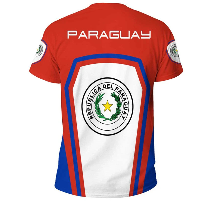 Paraguay Flag 3D Printing Sports T-shirt Summer Outdoor Casual Paraguayan National Emblem Graphic Tee Shirts Men Clothing 2024