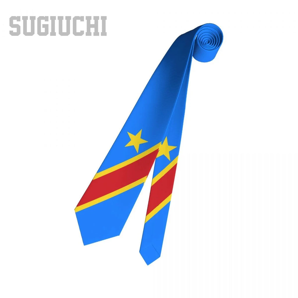 Democratic Republic Of Congo Flag Emblem Men Women Neck Ties Casual Plaid Tie Suits Slim Wedding Party Business Necktie Gravatas