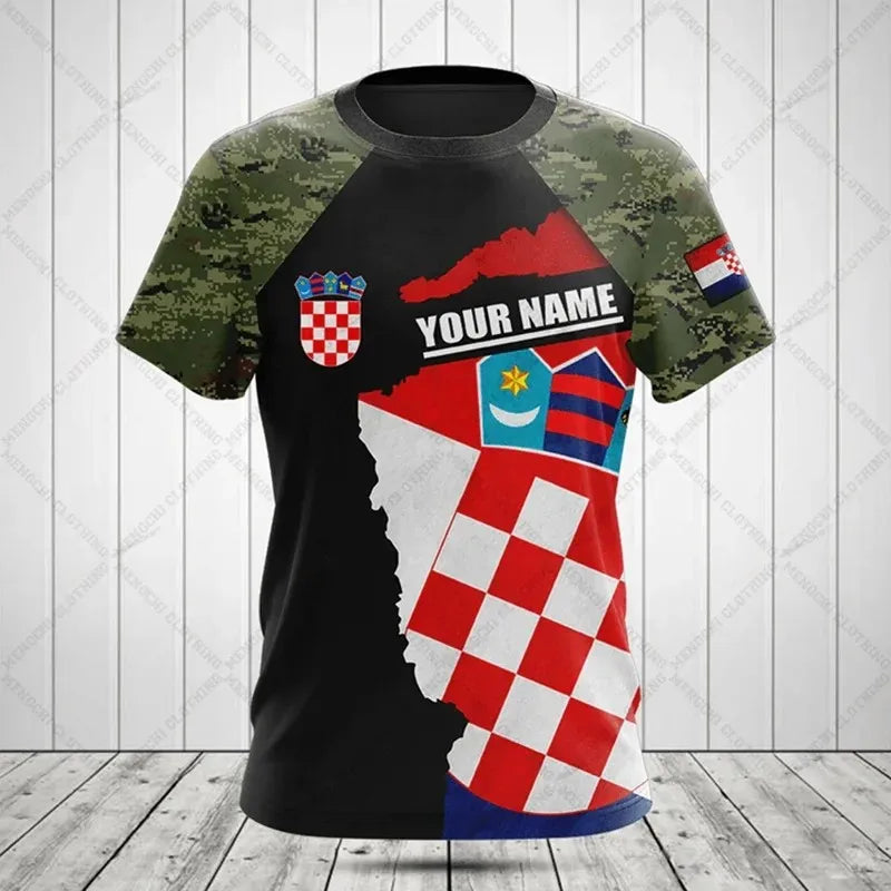 Croatia National Emblem Printing Cool Flag Fashion New Casual Men's And Women's Round Neck Short Sleeve Oversized Sports T-shirt