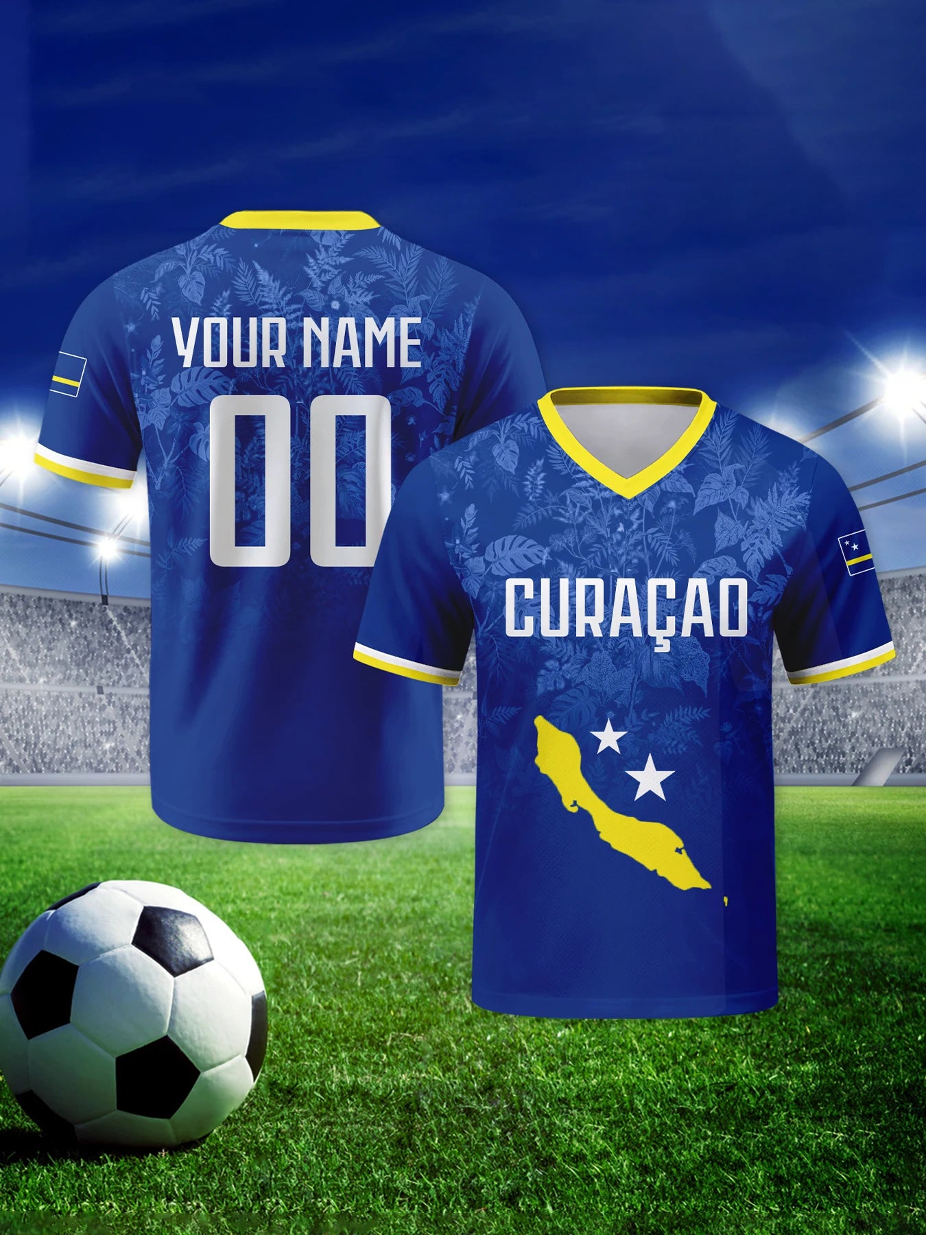 Camisa de Futebol Personalizada Curaçao com Nome Número Gola V Respirável para Homens Jovens Mulheres
