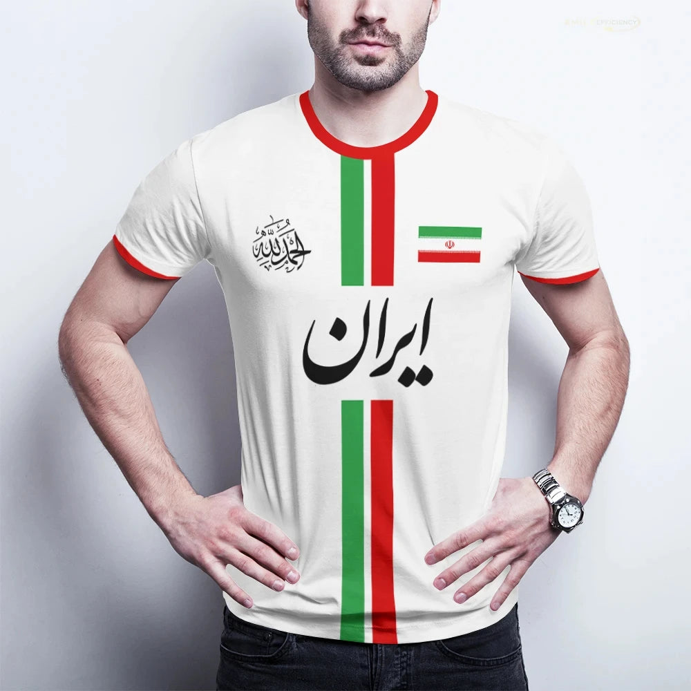 Iran Map T-Shirt Men Women Iranian Flag Persian Calligraphy Graphic Tee Football team uniform - Summer casual sports fashion