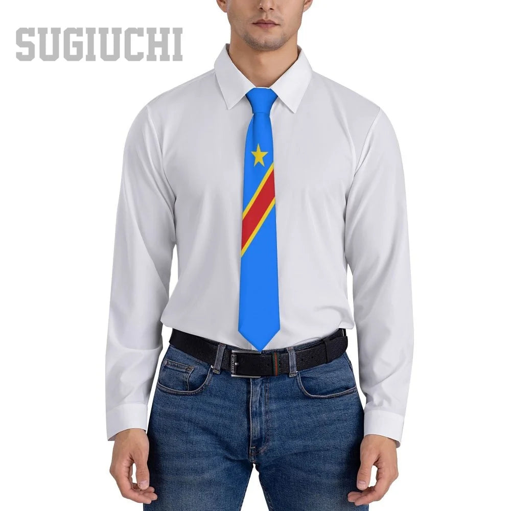 Democratic Republic Of Congo Flag Emblem Men Women Neck Ties Casual Plaid Tie Suits Slim Wedding Party Business Necktie Gravatas