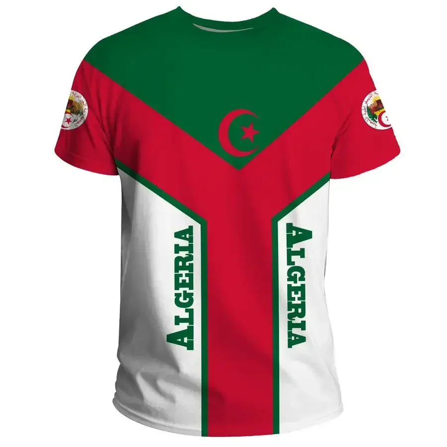 2024 Argélia Bandeira T-shirt Esportiva Casual Solta 3D Impresso de Alta Qualidade T-Shirts Verão Clube de Futebol Masculina Manga Curta Tops