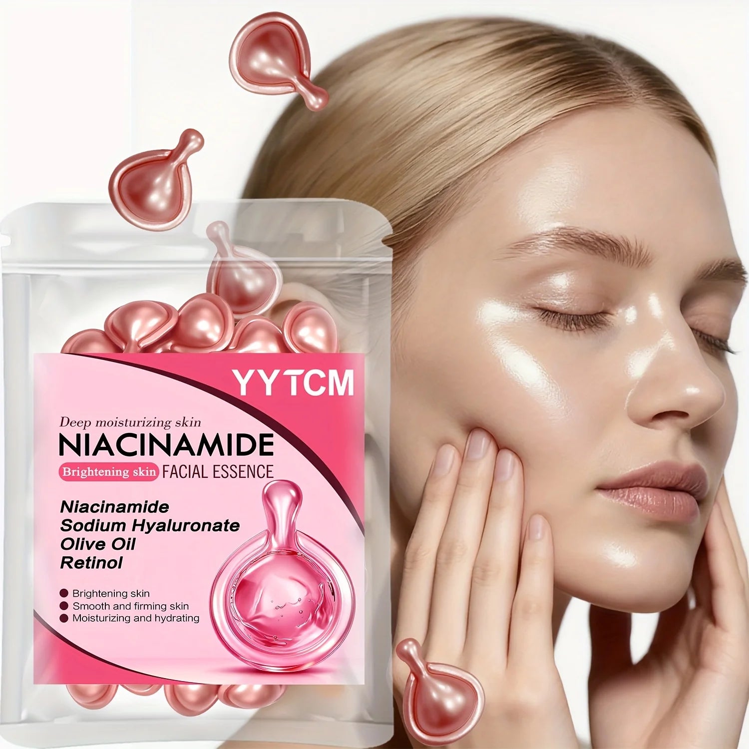 Niacinamide Facial Essence Capsules, Containing Retinol, Olive Fruit Oil, Gardenia Extract, Brighten Skin Tone, Moisturize and Hydrate, and Smooth and Soften Skin (0.5Gx30 Capsules)/Bag-1 Bag