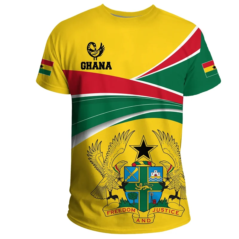 Camiseta masculina com estampa da bandeira e emblema de Gana africana, camiseta de time de futebol, camiseta de treino esportivo de verão ao ar livre