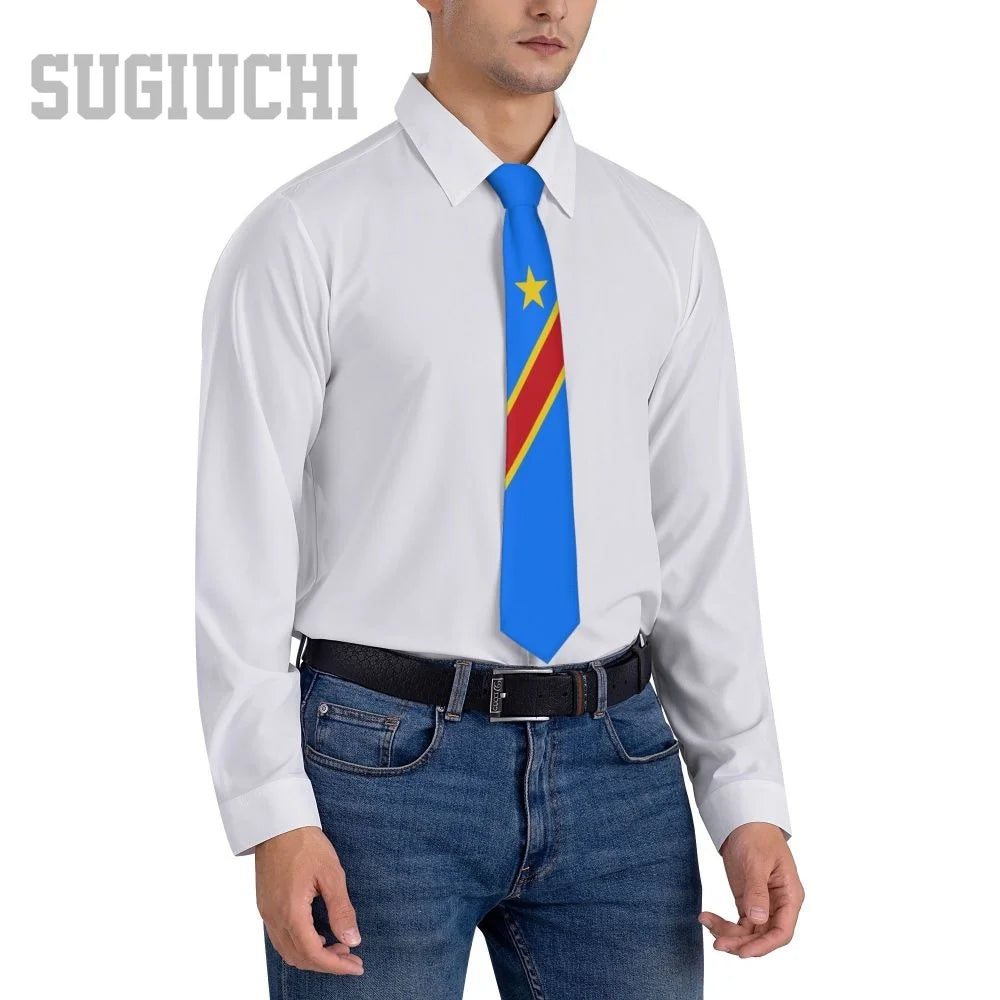 Democratic Republic Of Congo Flag Emblem Men Women Neck Ties Casual Plaid Tie Suits Slim Wedding Party Business Necktie Gravatas