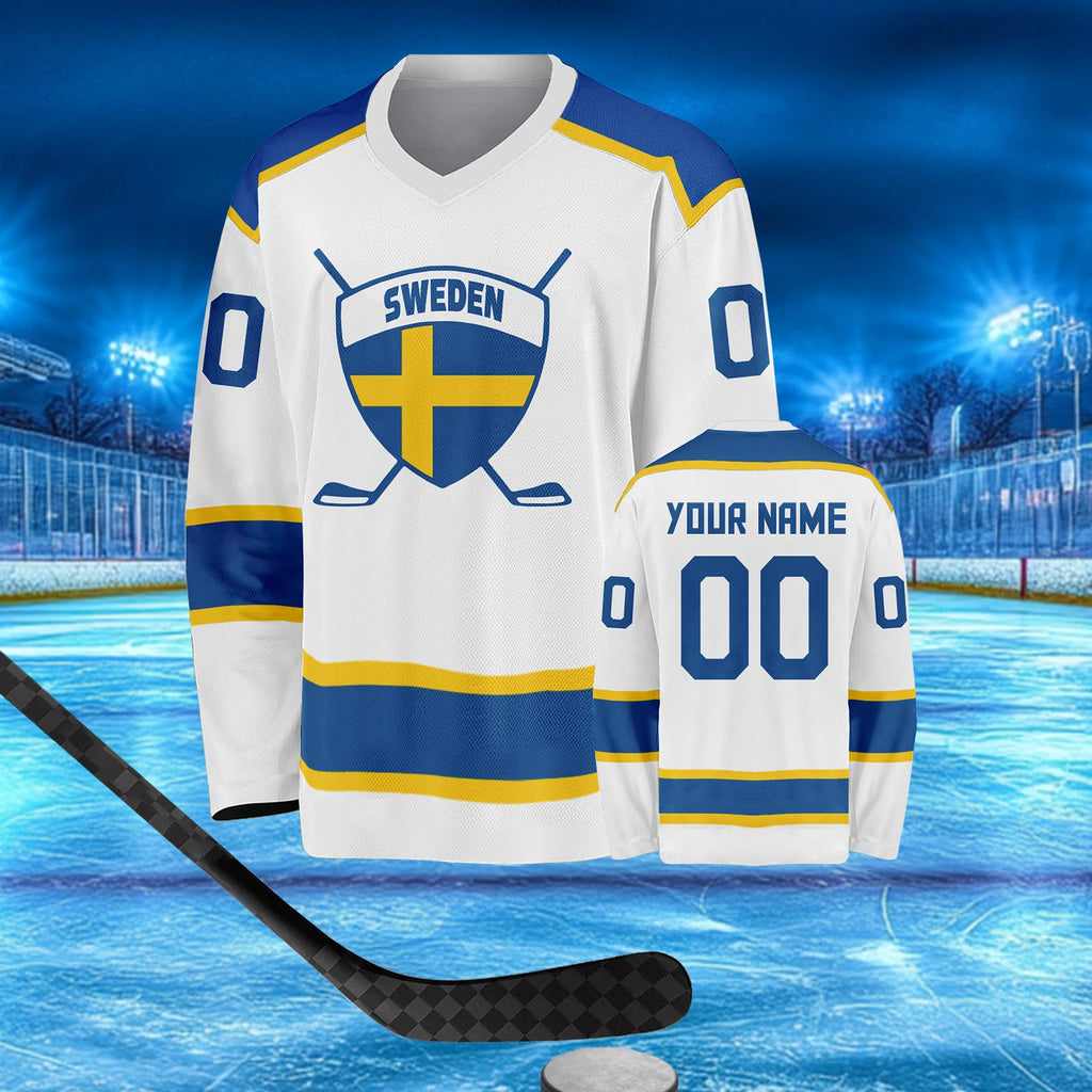 Custom Sweden Hockey Jersey Sports Fans Gift Personalized Printed Name Number Ice Hockey Shirt for Men Women Youth Kids