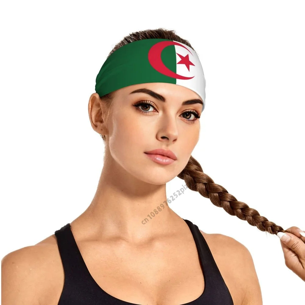 Algeria Flag Sports Headband – Wide Elastic Hair Band for Men & Women | Yoga, Running, Fitness & Gym
