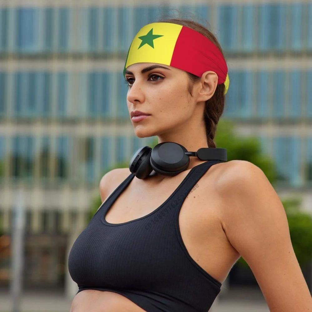 Senegal Flag Men Women Bands Elastic Wide Headbands For Yoga Sports Fitness Exercise Tennis Running Gym Dance Athletic