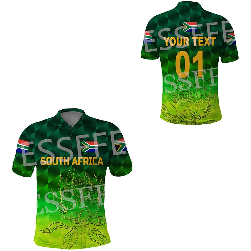 Custom Name Africa Country South Africa Flag Tattoo Retro Vintage 3DPrint Summer Casual Polo Shirts Short Sleeves Streetwear X3