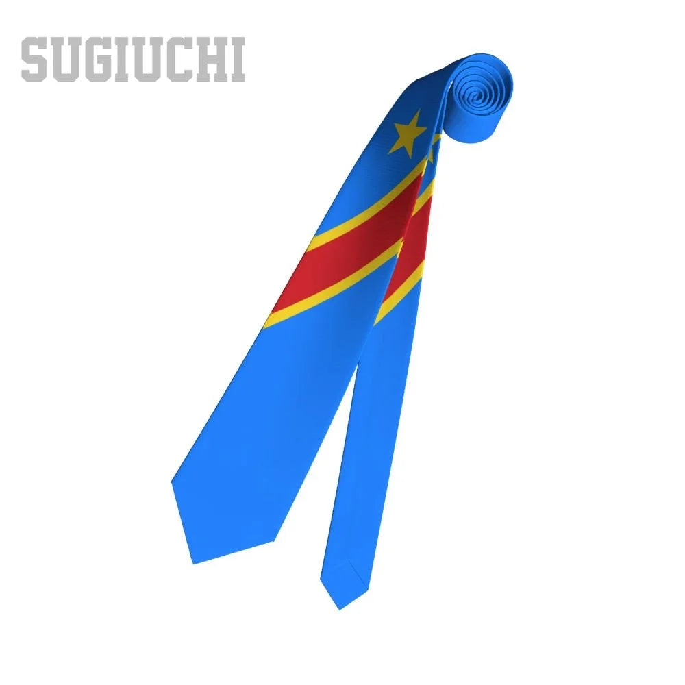 Democratic Republic Of Congo Flag Emblem Men Women Neck Ties Casual Plaid Tie Suits Slim Wedding Party Business Necktie Gravatas