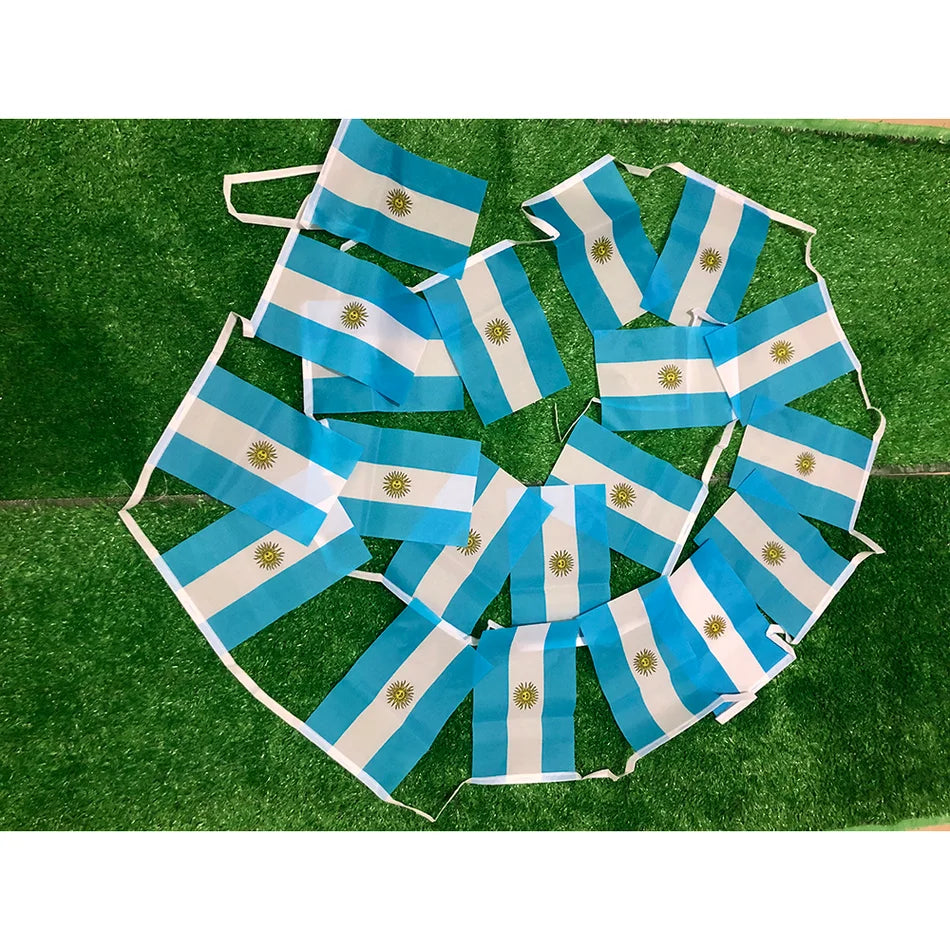 Argentina Bunting Flag Banner Set – 20PCS Polyester Pennant Flags (14×21cm) | String Garland Decoration for Festival, Party & Events