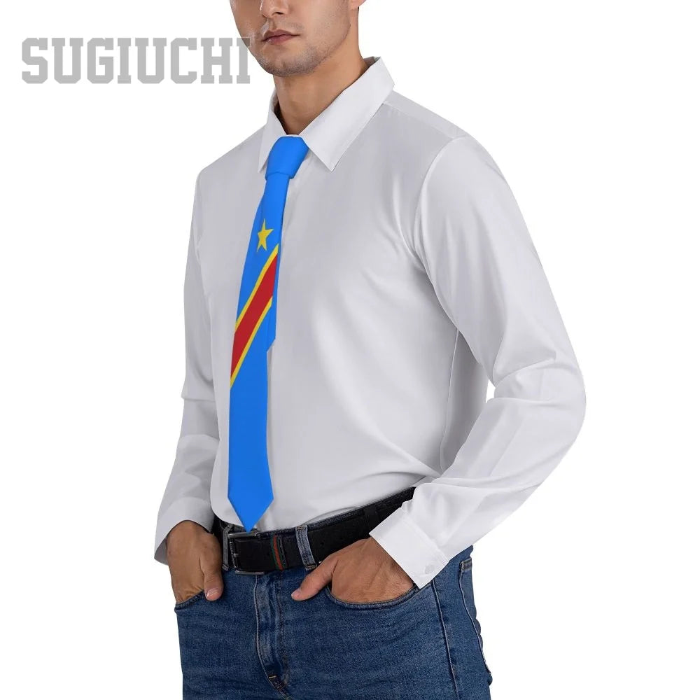 Democratic Republic Of Congo Flag Emblem Men Women Neck Ties Casual Plaid Tie Suits Slim Wedding Party Business Necktie Gravatas