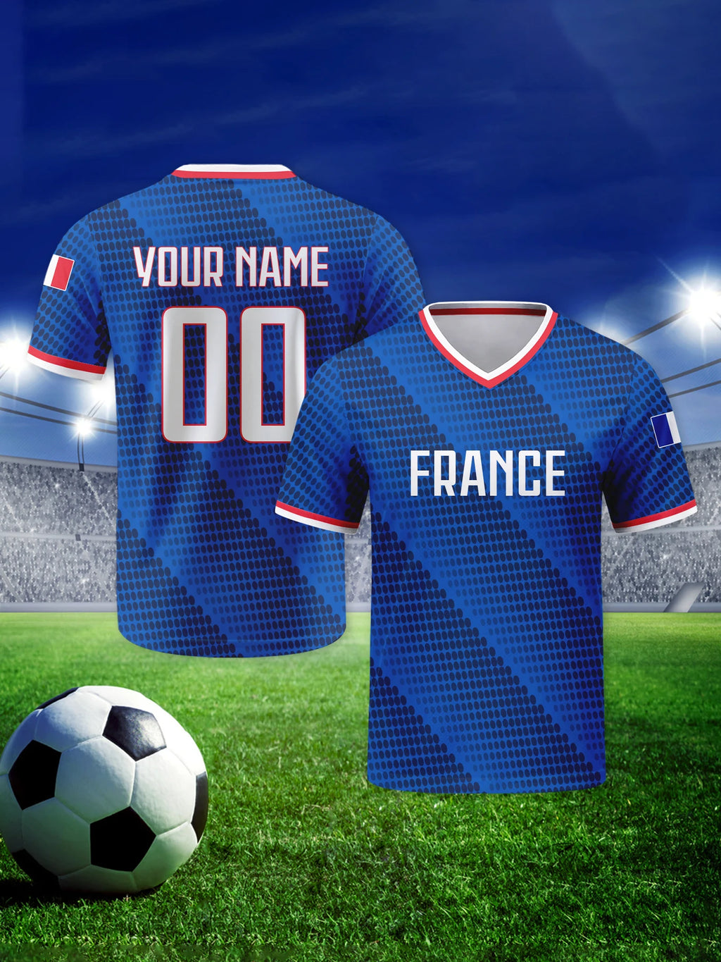Custom France Football Jersey Personalized with Name Number Breathable V-neck Soccer Team Shirt for Men Youth Women