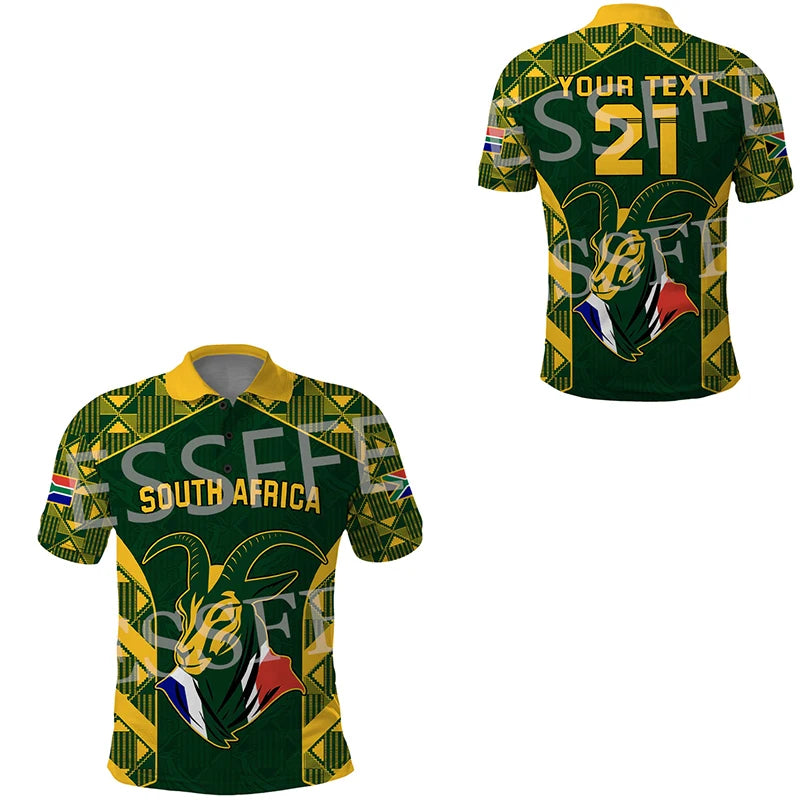 Custom Name Africa Country South Africa Flag Tattoo Retro Vintage 3DPrint Summer Casual Polo Shirts Short Sleeves Streetwear X3