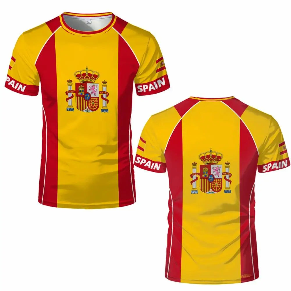 Spain Flag Graphic Jersey Fashion Geometric Print Quick-drying Football T-shirt Men Women Sports Training Casual Breathable Tops