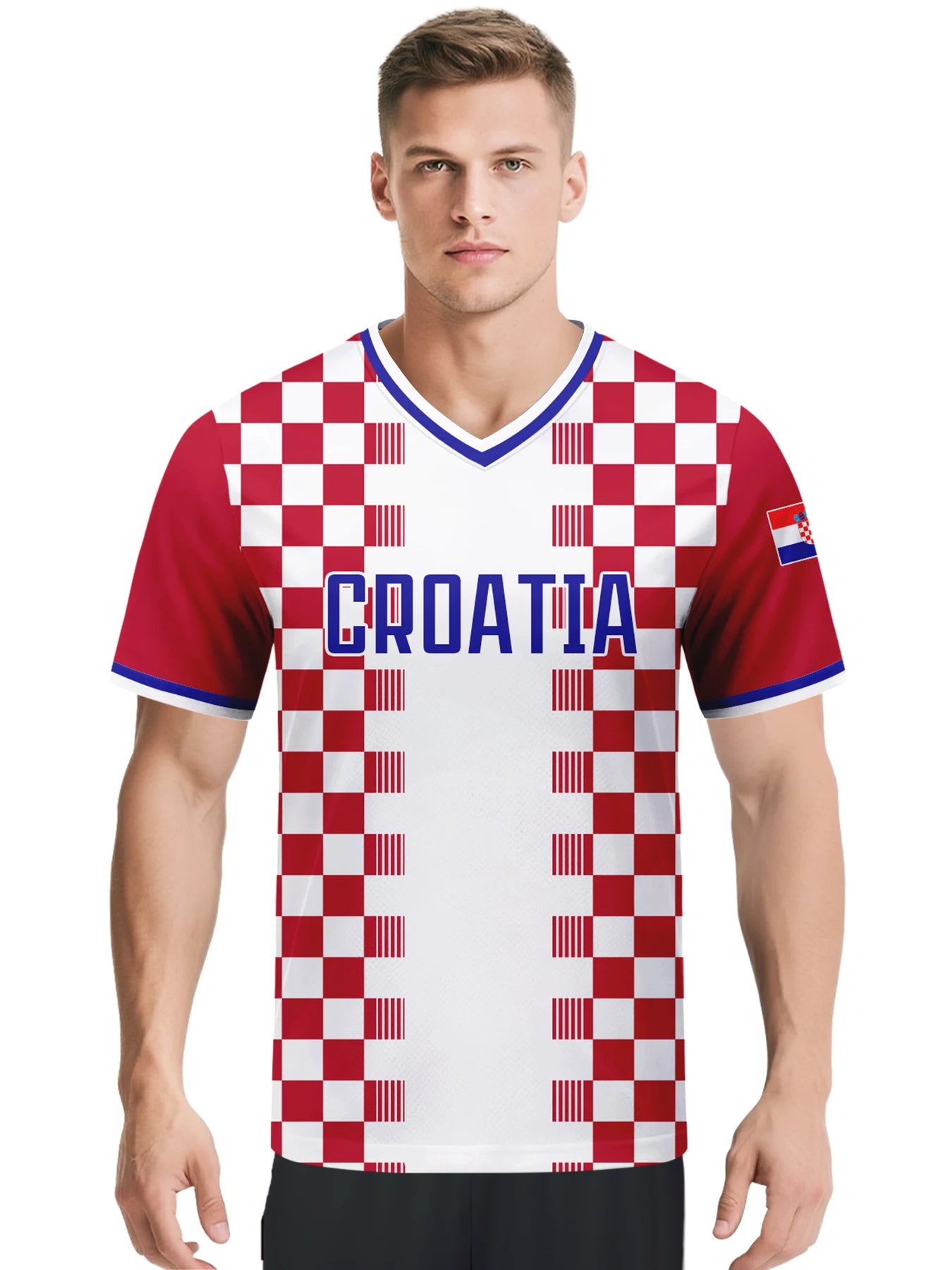 Custom Croatia Soccer Jersey Personalized Name Number Breathable V-neck Football National Team Shirt for Men Youth Women