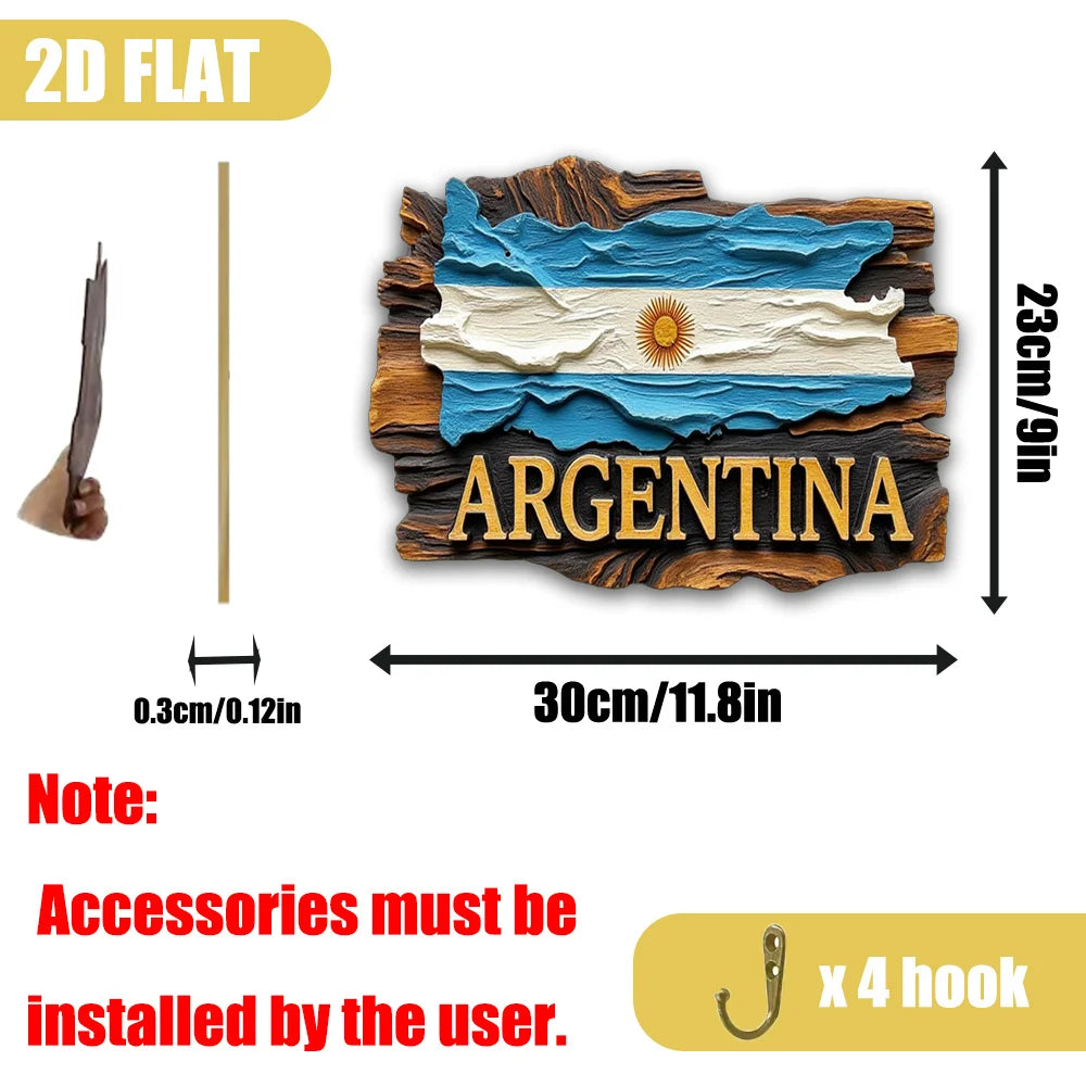 Argentina Flag Wooden Wall Decor – Large Key Holder with Map & National Emblem | Multifunctional Wooden Key Hanger