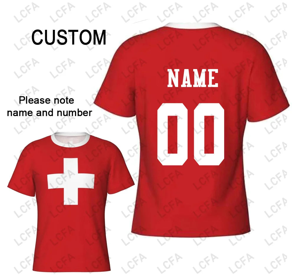 Swiss Flag Jersey T-shirts Summer Men Short Sleeved Casual Sports T Shirt Switzerland Football Fashion Man Clothes Cusotm