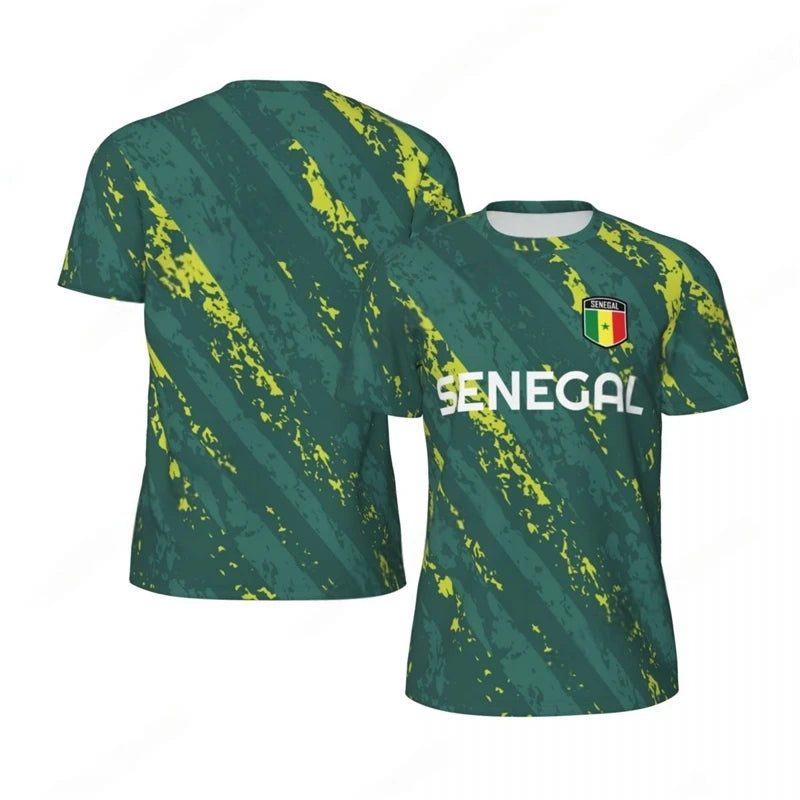 Fashion Senegal Flag Graphic Football T Shirts For Men Trend 3D National Emblem Printed Sports T-shirts Loose Breathable Tees